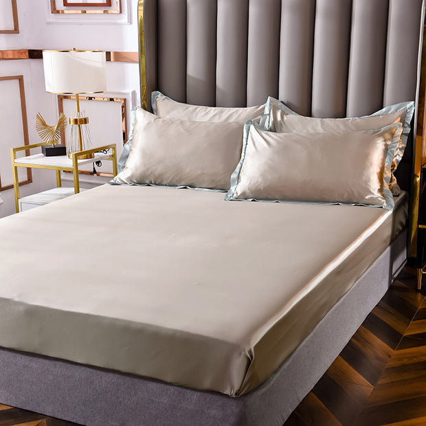 Popular Washed Silk Fitted Sheet Solid Color Home Textile Fitted Sheet