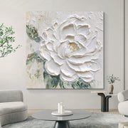 Cream Wind White Peony Flower Thick Texture Hand Drawn Oil Painting Hanging Painting
